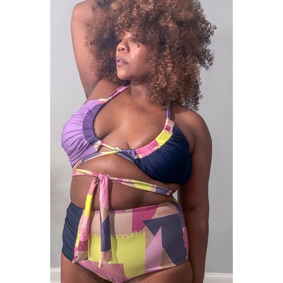 Built in shapewear color blocked 2 pc bikini set plus size NWT - Picture 4 of 5
